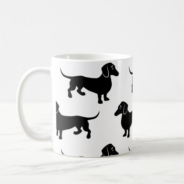 Cute Black Dachshund Pattern Coffee Mug (Left)