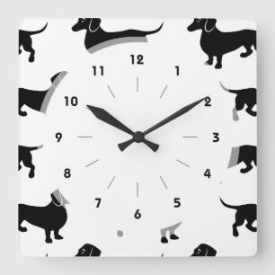 Cute Black Dachshund Pattern Square Wall Clock