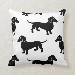 Cute Black Dachshund Pattern Throw Pillow