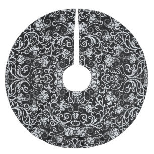 Cute black dalmatian flowers background design brushed polyester tree skirt