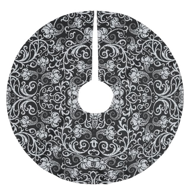 Cute black dalmatian flowers background design brushed polyester tree skirt (Front)