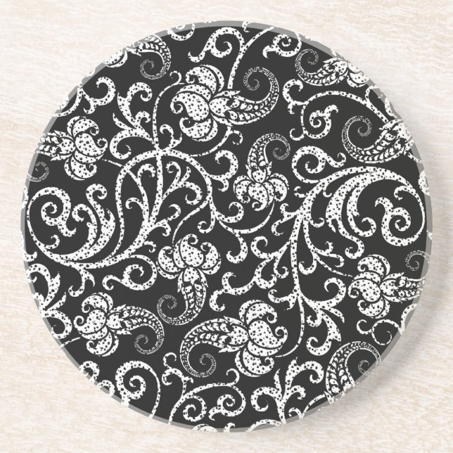 Cute black dalmatian flowers background design coaster (Front)