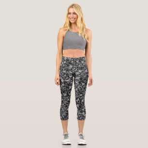 Cute black dalmatian flowers background design lum capri leggings