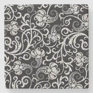 Cute black dalmatian flowers background design stone coaster