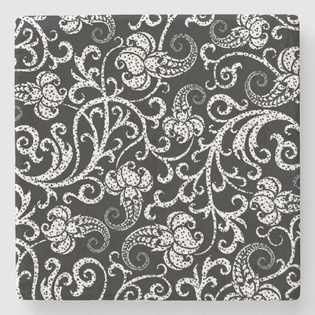 Cute black dalmatian flowers background design stone coaster (Front)