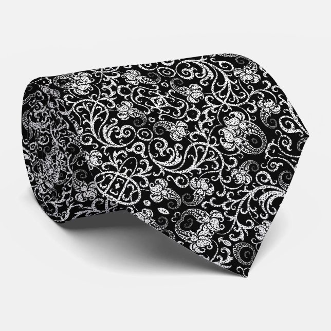 Cute black dalmatian flowers background design tie (Rolled)
