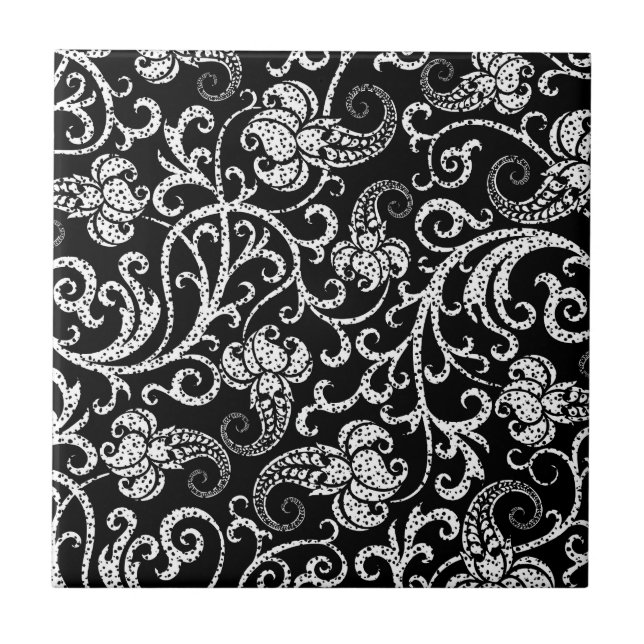 Cute black dalmatian flowers background design tile (Front)