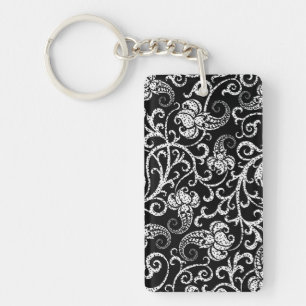 Cute black dalmatian flowers design keychain