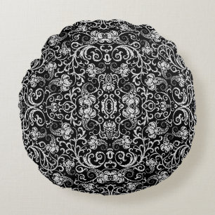 Cute black dalmatian flowers design round pillow