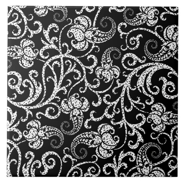 Cute black dalmatian flowers design tile (Front)