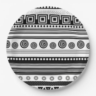 Cute black decorative aztec texture paper plate