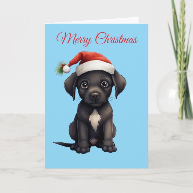 Cute Black Dog at Christmas Holiday Card (Front)