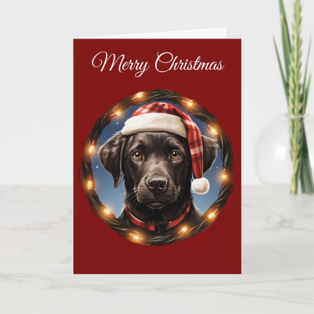 Cute Black Dog at Christmas Holiday Card (Front)