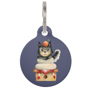 Cute Black Dog on Japanese Mochi Watercolor Pet Tag
