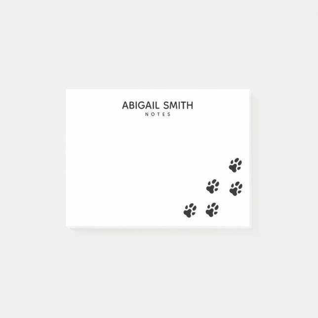 Cute Black Dog Paw Prints - Personalized Post-it Notes (Front)