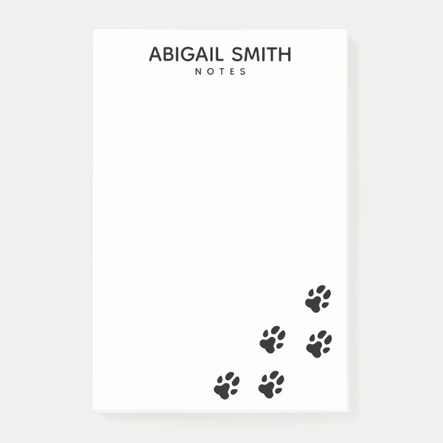 Cute Black Dog Paw Prints - Personalized Post-it Notes (Front)
