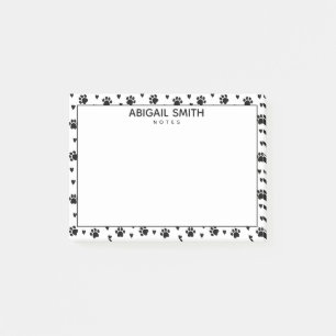 Cute Black Dog Paws and Hearts - Personalized Post-it Notes