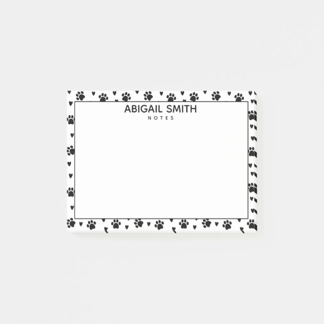 Cute Black Dog Paws and Hearts - Personalized Post-it Notes (Front)
