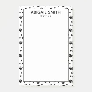 Cute Black Dog Paws and Hearts - Personalized Post-it Notes
