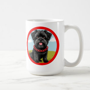 Cute Black Dog With Red Collar in Cartoon Style Coffee Mug