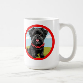 Cute Black Dog With Red Collar in Cartoon Style Coffee Mug
