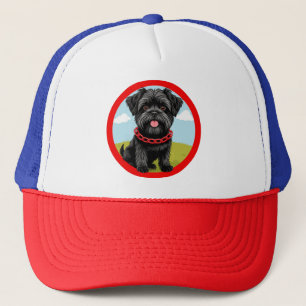 Cute Black Dog With Red Collar in Cartoon Style Trucker Hat