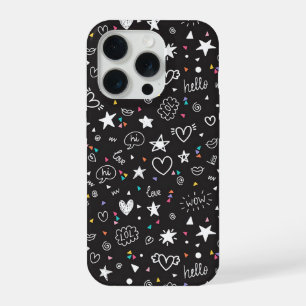 Cute Black Doodle Pattern Phone Case with Hearts 