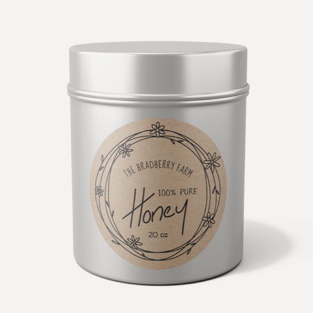 Cute Black Doodle Wreath Kraft Honey Label (Creator Uploaded)