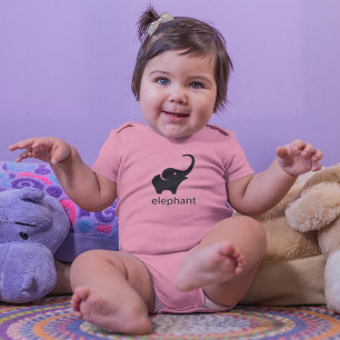Cute Black Elephant Draw Baby Bodysuit