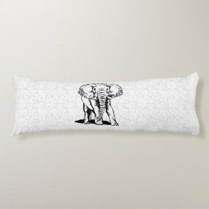 Cute Black Elephant Line Drawing Body Pillow