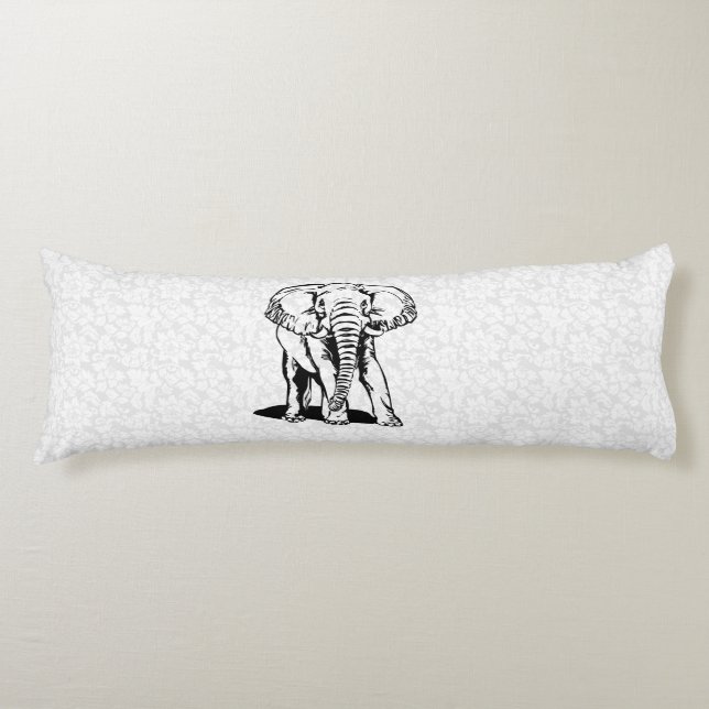 Cute Black Elephant Line Drawing Body Pillow (Front)