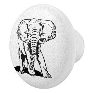 Cute Black Elephant Line Drawing Ceramic Knob