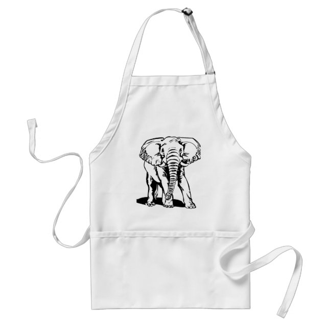 Cute Black Elephant Line Drawing Standard Apron (Front)