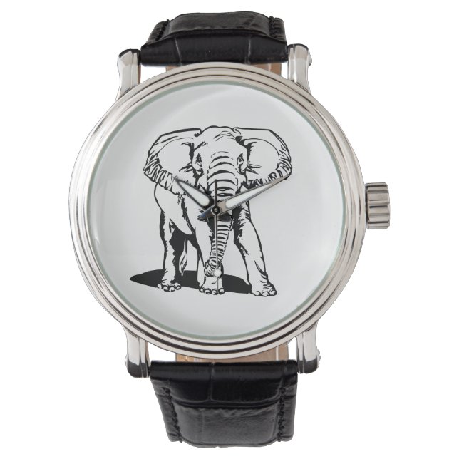 Cute  Black Elephant Line Drawing Watch (Front)