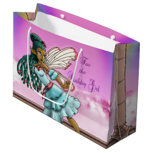 Cute Black Fairy Birthday Large Gift Bag