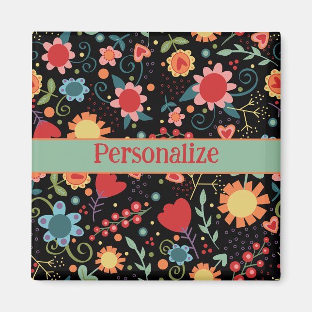 Cute Black Floral Pattern Fun Inspirivity Magnet (Front)