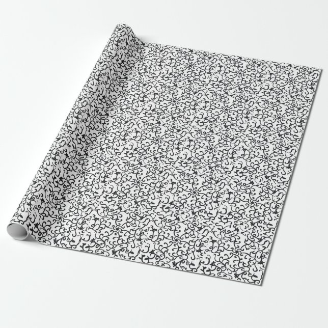 Cute Black Floral Pattern on White Background Wall Wrapping Paper (Unrolled)