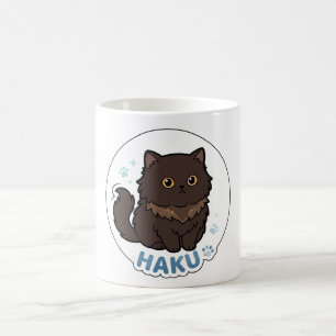 Cute Black Fluffy Cat Custom Name HAKU Coffee Mug