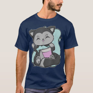 Cute Black Fox With Tora Milk Bubble Tea And Boba T-Shirt