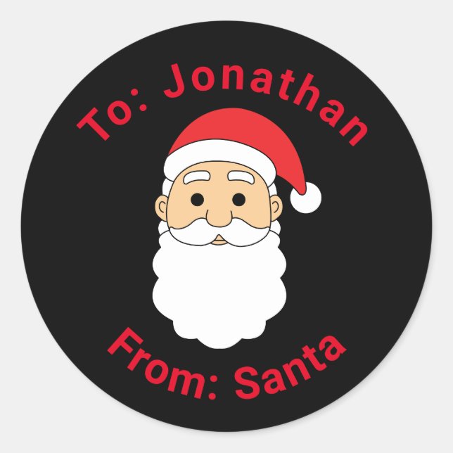 Cute Black From Santa Custom Name Family Christmas Classic Round Sticker (Front)