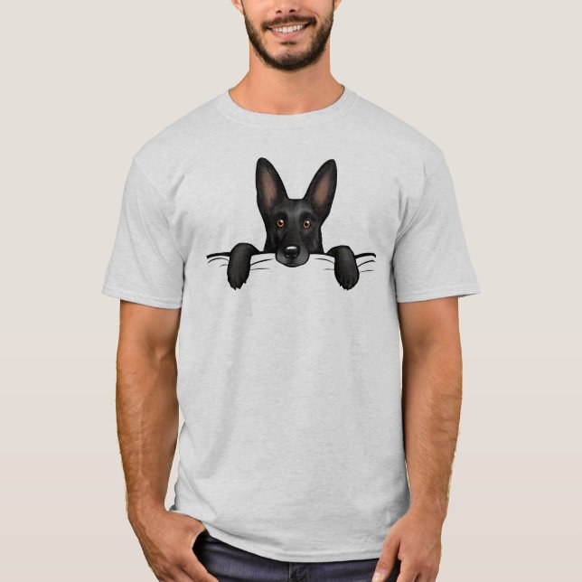 Cute Black German Shepherd Dog Peeking T-Shirt (Front)