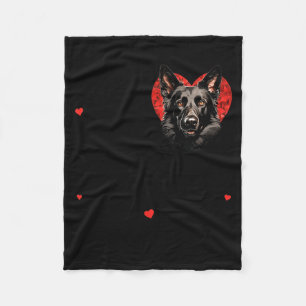 Cute Black German Shepherd Dog Valentines Day Hear Fleece Blanket