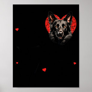 Cute Black German Shepherd Dog Valentines Day Hear Poster