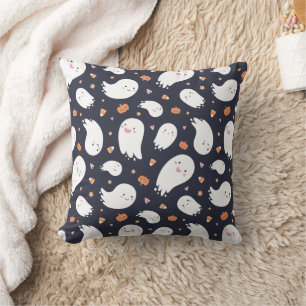 Cute Black Ghost and Pumpkin Throw Pillow