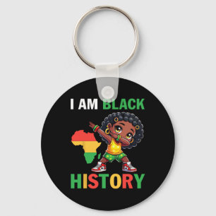 Cute Black Girl Dabbing With Africa Map I Am Black Keychain