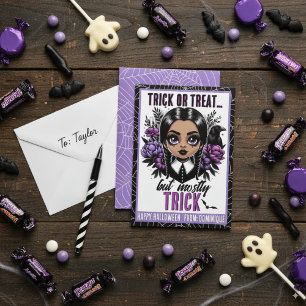 Cute Black Girl Gothic Halloween Classroom Place Card