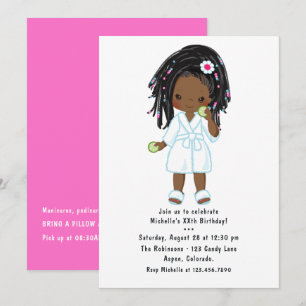 Cute Black Girl Spa Sleepover Birthday Party Invitation