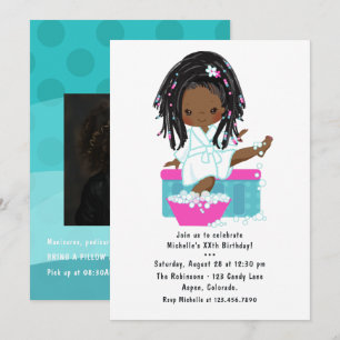 Cute Black Girl Spa Sleepover Birthday Party Photo Invitation