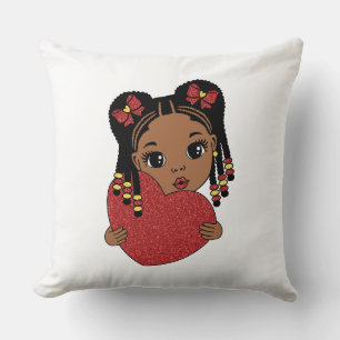 Cute Black Girl with Heart  Throw Pillow