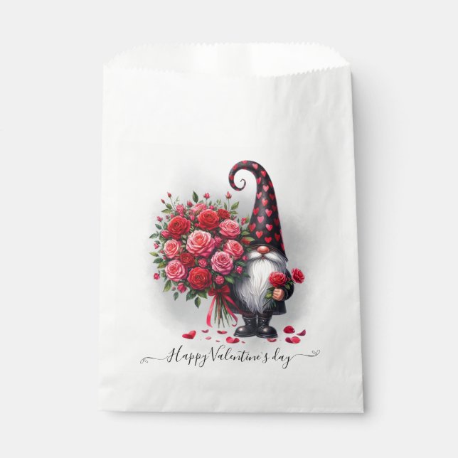 Cute Black Gnome With Red Roses Valentines day Favour Bag (Front)